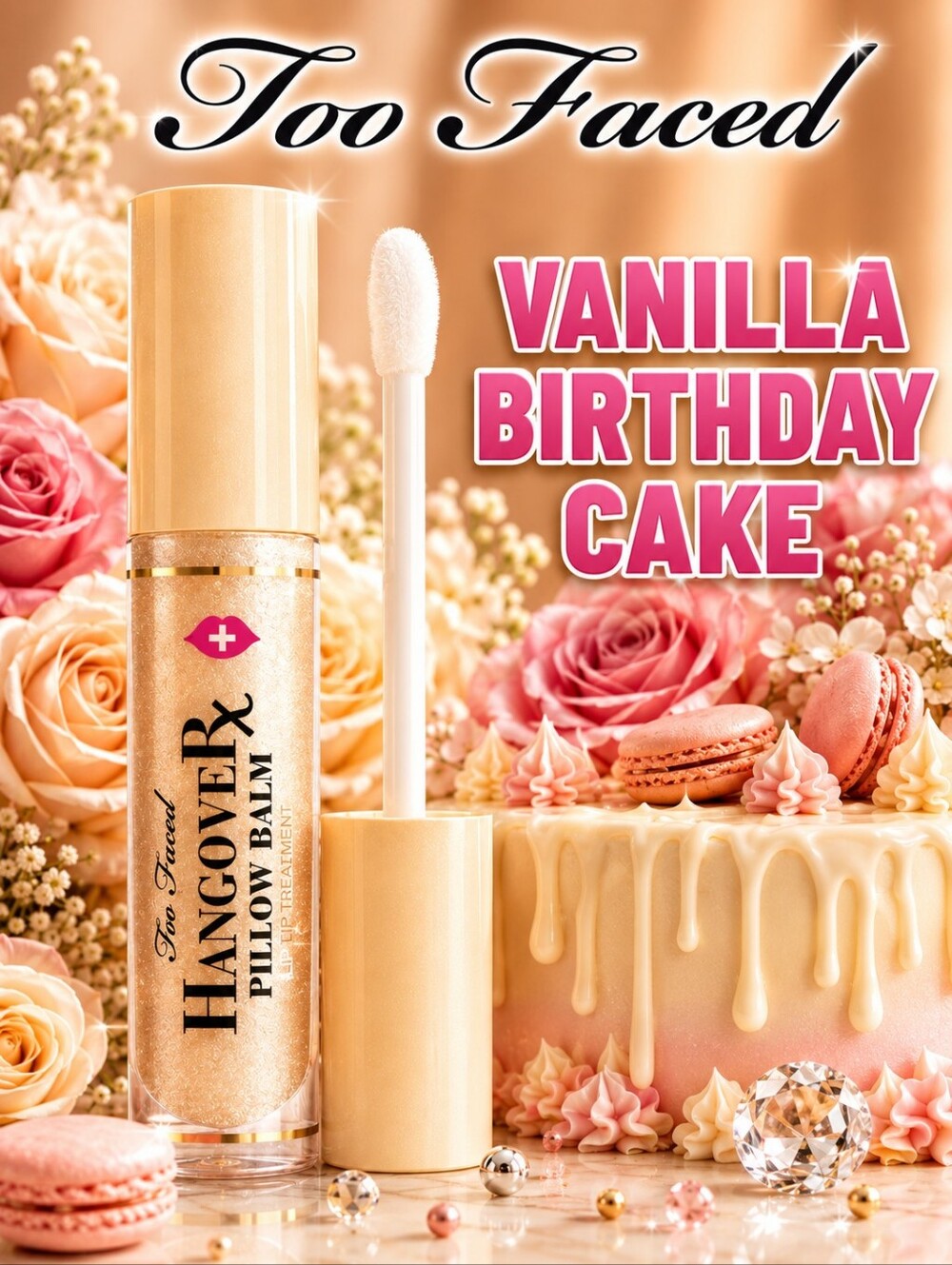 Too Faced VERY VANILLA Pillow Lip Plumping Balm- Holographic Gold Sparkle
